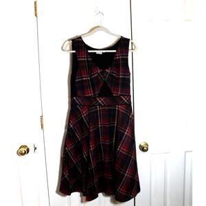 eShakti Red & Black Plaid Jumper Skater Dress sz L (12)